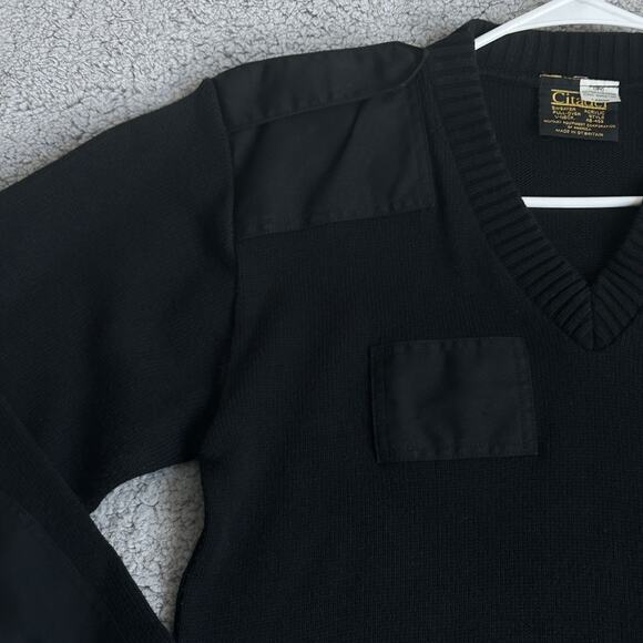 Vtg Citadel Sweater Mens L Black AB-458 Military Elbow Shoulder Patches V Neck - Picture 4 of 13